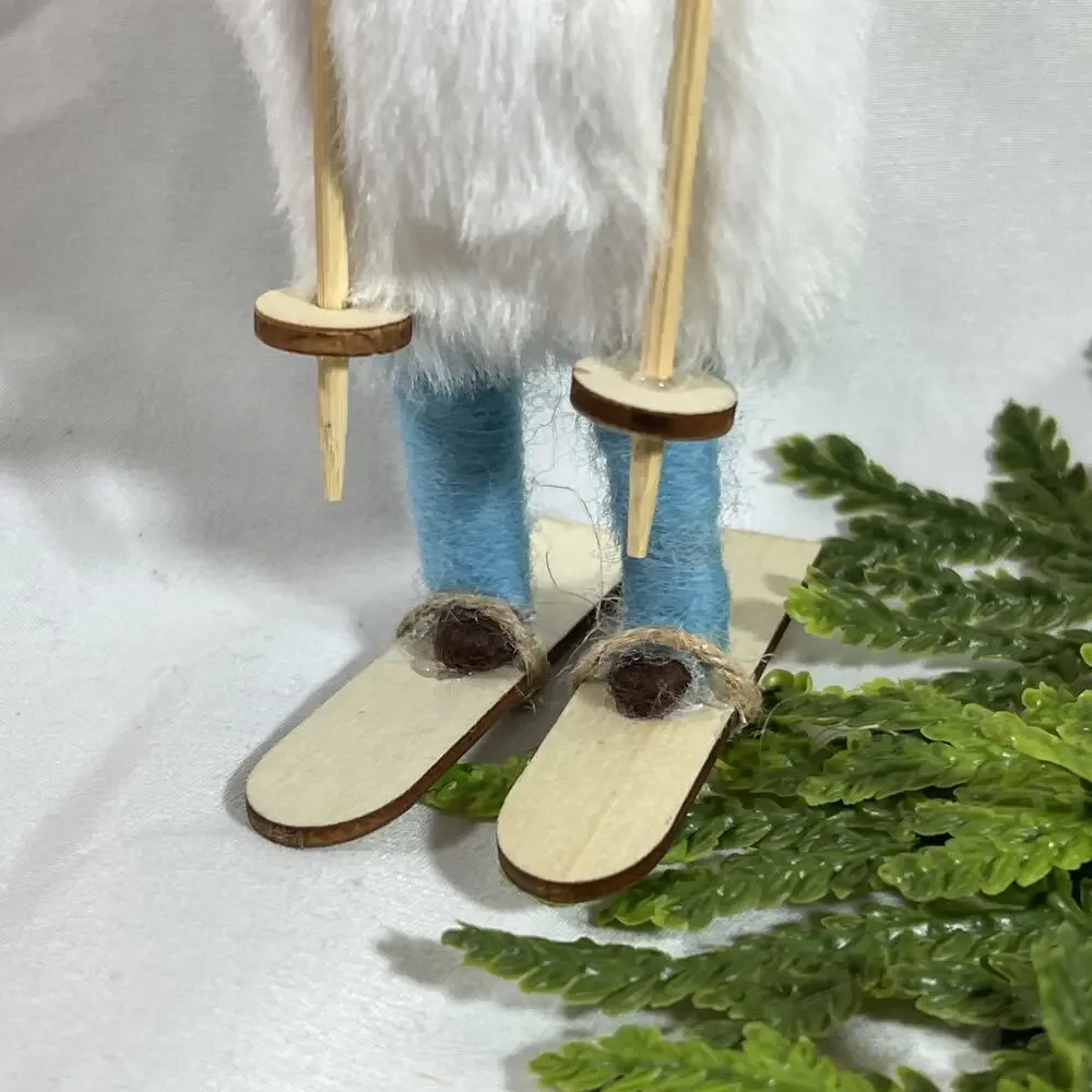 West Elm Felt Mouse Skier Christmas Ornament Furry White Coat Skiing Ski